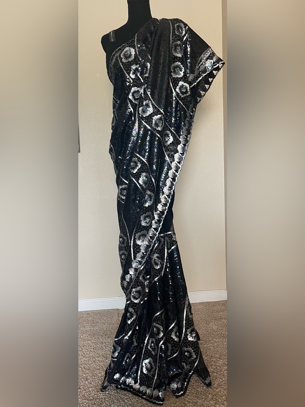 Black and Silver Fully Embroidered Chiffon Saree